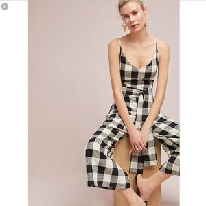 Anthropology Gingham tie waist plaid jumpsuit